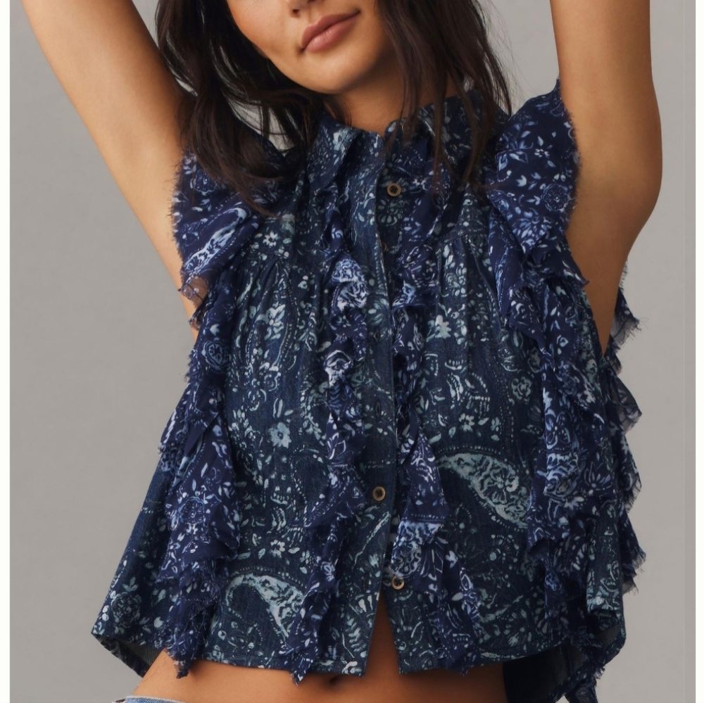 PILCRO ANTHROPOLOGIE Sleeveless Button-down Blouse MEDIUM